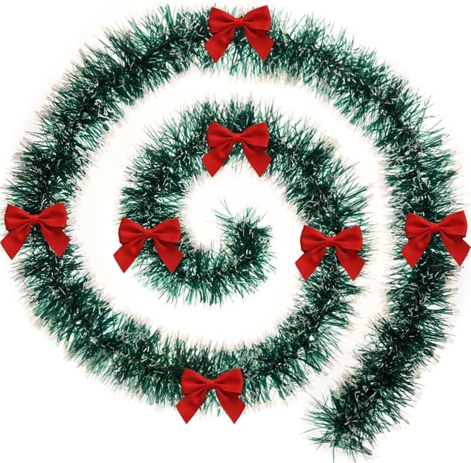 Kerstversiering met 10 meter metallic tinsel slinger voor kerstboomdecoratie in groen