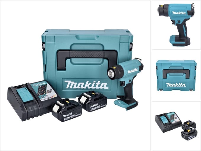 Makita DHG 180 RTJ accu-heteluchtpistool 18 V 550 °C + 2x accu 5,0 Ah + oplader + Makpac