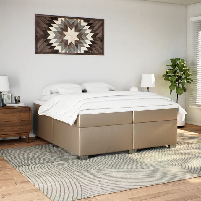 vidaXL - Boxspring - met - matras - kunstleer - cappuccinokleurig - 200x200 - cm