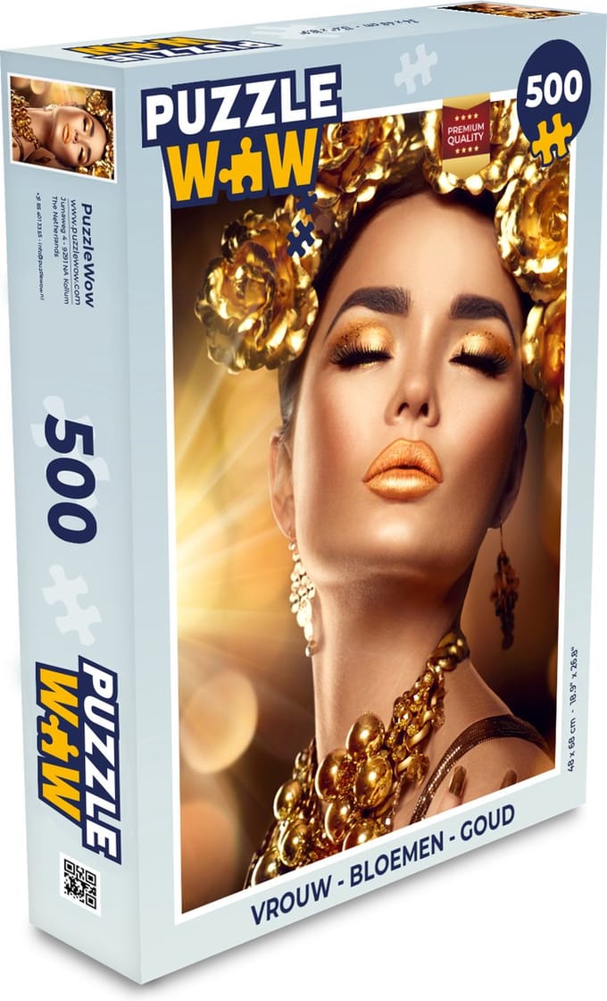 Puzzel Vrouw - Bloemen - Goud - Legpuzzel - Puzzel 500 stukjes