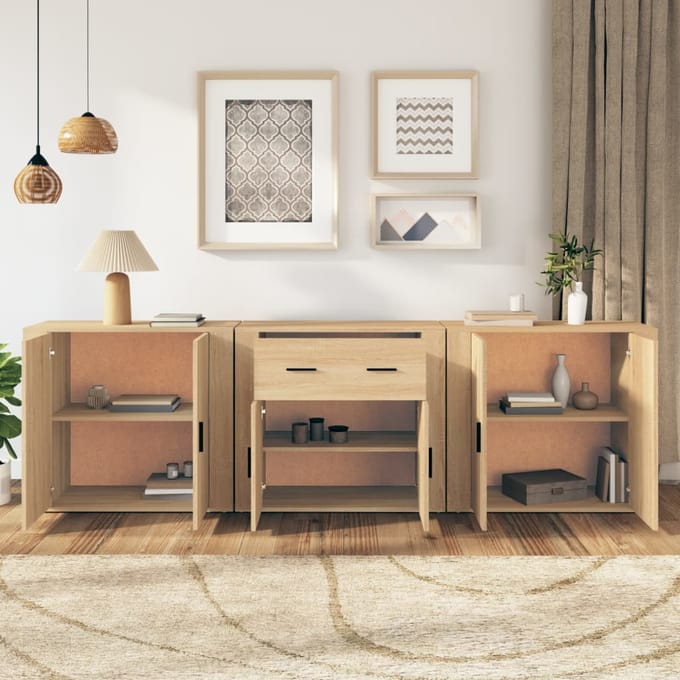 vidaXL - Dressoirs - 3 - st - bewerkt - hout - sonoma - eiken