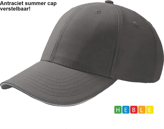 *** Baseball cap - 6 panelen Antraciet - Pet - Katoen - Baseballcap - Verstelbaar - Unisex - Petten Party - Cap - van Heble® ***