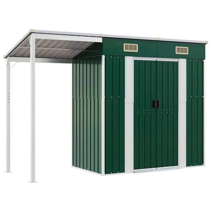 vidaXL - Tuinschuur - met - verlengd - dak - 277x107x181 - cm - staal - groen