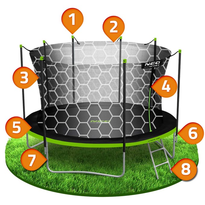 Tuintrampoline 12ft/374cm met binnennet en ladder Neo-Sport,