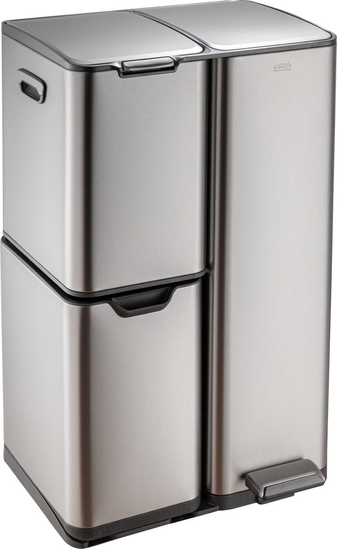 Luzzo ® ohio 60 ltr afvalscheidingsprullenbak metal grey – pedaalemmer met soft