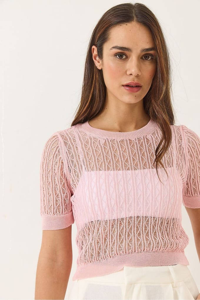 Kanten Textuur Crop Top met Ronde Hals
