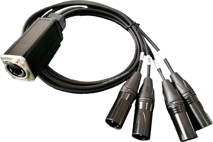 BOS Label - 4x XLR 5 Pin over ethernet - Ethercon XLR split - 4X Male XLR 5 Pin- 1x RJ45 - CAT6 - AES Ready 110 ohm