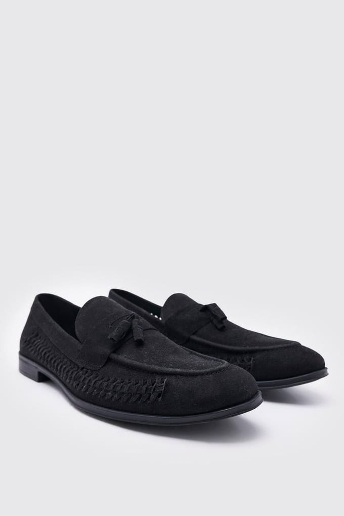 Faux Suède Gevlochten Loafer | Black | Size 42