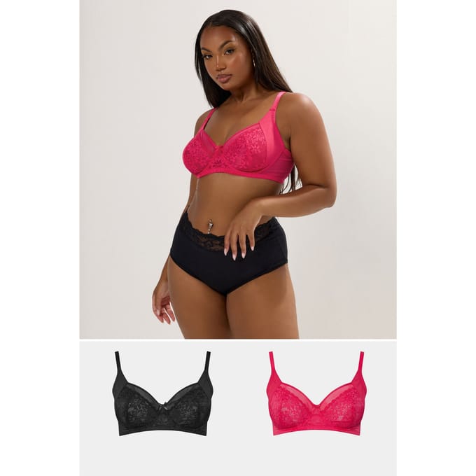 Yours 2Pack Roze En Zwarte Kanten Mesh Beugelbeha's Size 85E