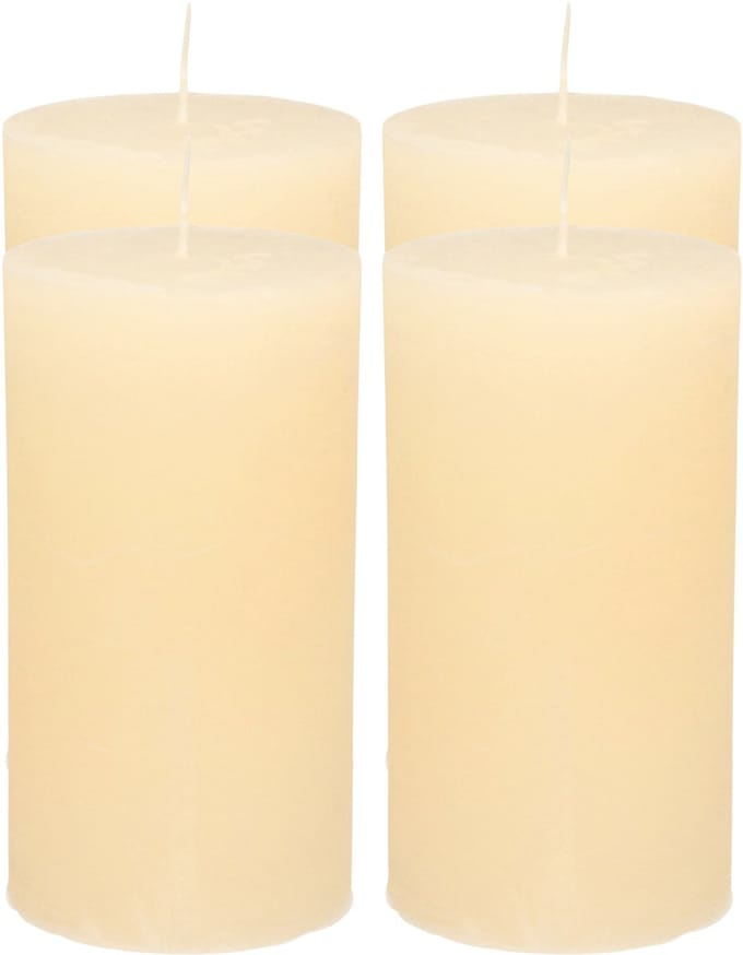 Atmosphera Stompkaars - 4x - ivoor wit - 7 x 13 cm - cilinderkaars - rustiek model