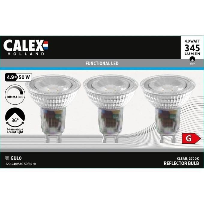 Calex Reflector LED Spot - GU10 - 3 Stuks - Lichtbron 4.9W - Dimbaar