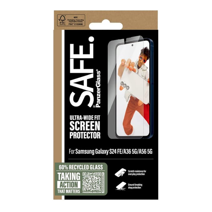 SAFE by PanzerGlass Ultra-Wide Fit Screenprotector geschikt voor Samsung Galaxy S24 FE / A36 / A56