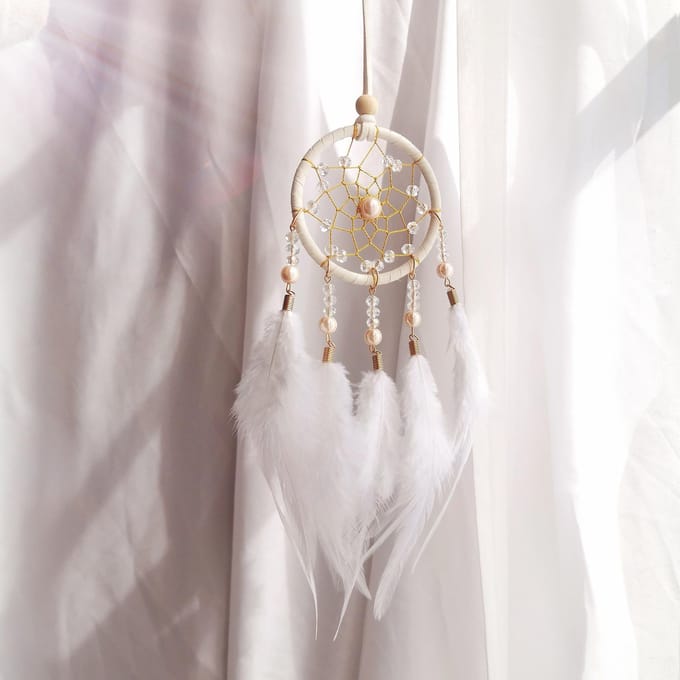 Droomvanger hanger accessoire slaapkamer decoratie windgong huis veer knutsel cadeau gray