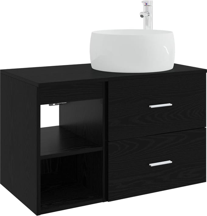 vidaXL - Badkamermeubelset - voor - wandmontage - 2 - st - Zwart - eiken