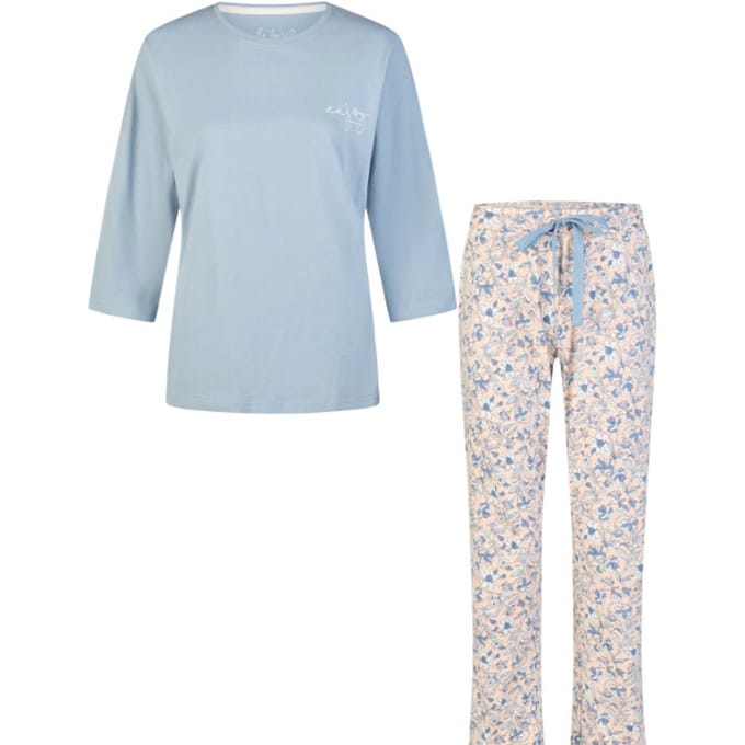 By Louise Dames Pyjama Set Lang/Driekwart Mouw Lichtblauw/Wit Gebloemd - Maat M