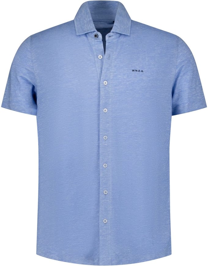 NZA - Linnen blauw overhemd met korte mouw