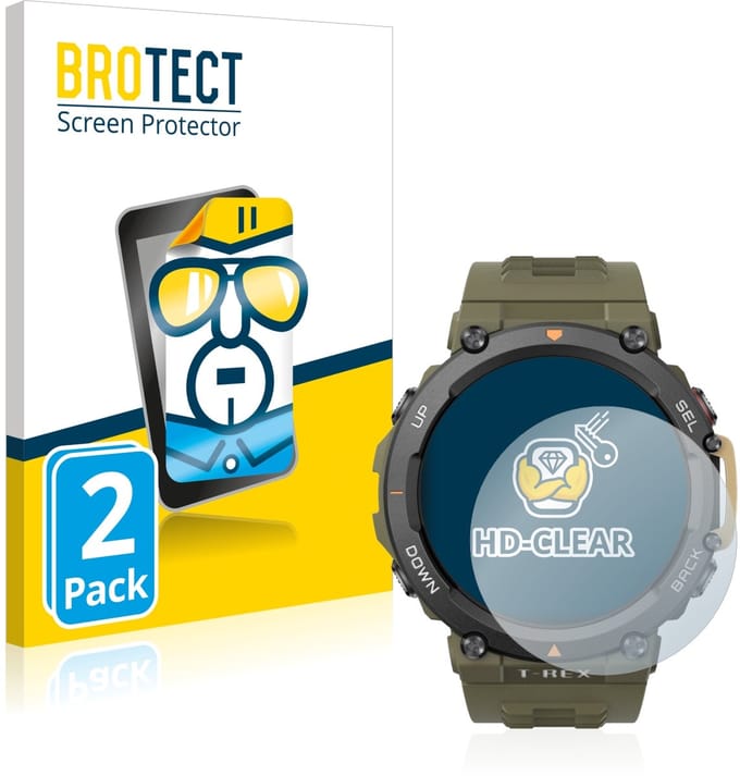 BROTECT - Screenprotector voor Huami Amazfit T-Rex 2 - Folie Beschermfolie transparant 2 Stuks
