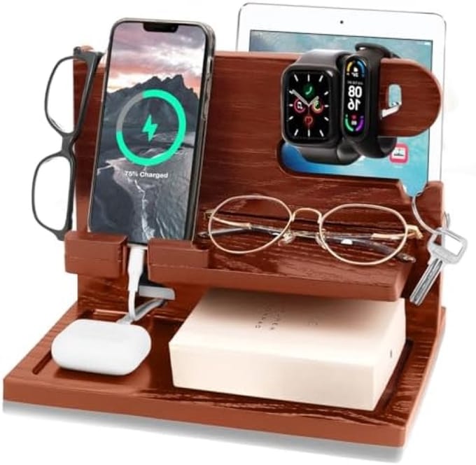 PromoHome Houten Telefoon Dockingstation - Bureau Organizer met Sleutelhouder