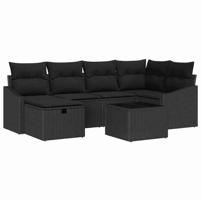 vidaXL - Bankstel - 7 - st - poly - rattan