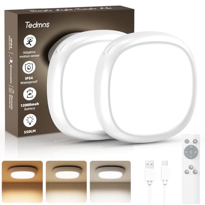 Draadloze LED Plafondlamp met Bewegingssensor - Waterdicht en Oplaadbaar voor Badkamer en Binnenruimtes