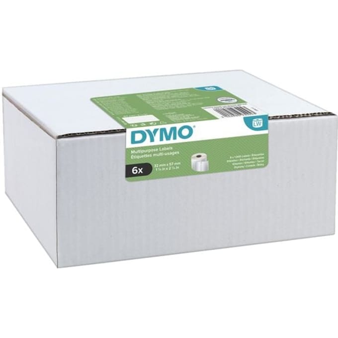 DYMO originele LabelWriter multifunctionele labels | 32 mm x 57 m | 6 rollen met elk 1.000 labels (6.000 zelfklevende etiketten) | Zelfklevend | voor de LabelWriter labelprinters