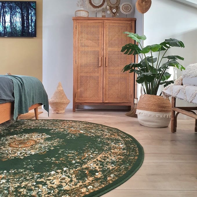 Rond Vintage Vloerkleed Keshan Groen - Rond 190 Ø - (L)