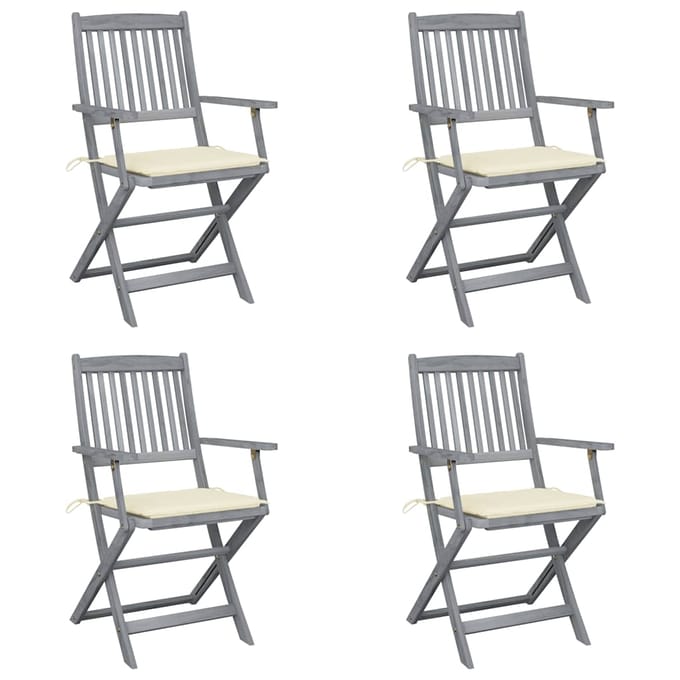 vidaXL - Set - van - 4 - klapstoelen - met - kussens, - gemaakt - van - massief - acaciahout.