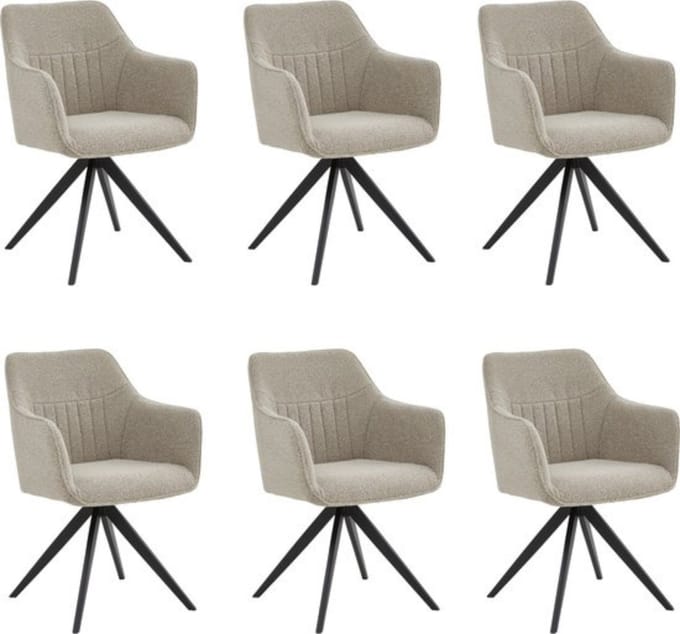 Colenis® - Yade Eetkamerstoel - Set Van 6 - Beige - Bouclé Stof - Industrieel