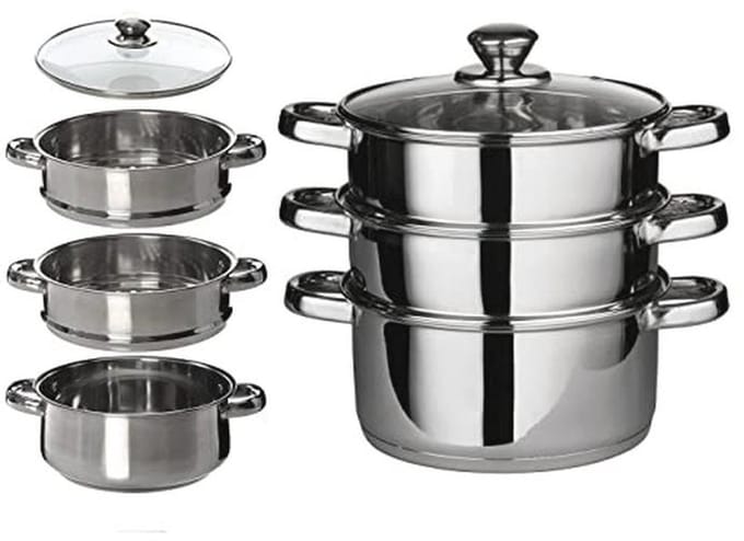 Stoomboot Set Met Glazen Deksel - 3 Tier Kookgerei 22CM