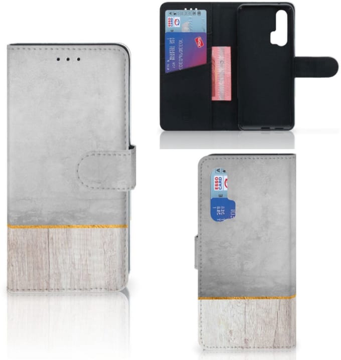 Boekhoesje voor Honor 20 Pro Book Style Case Wood Concrete