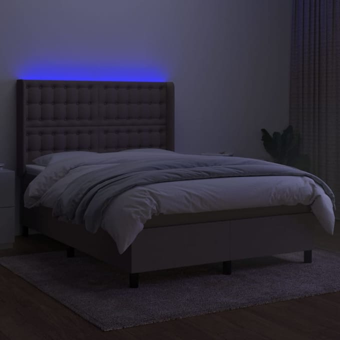 vidaXL - Boxspring - met - matras - en - LED - stof - taupe - 140x200 - cm