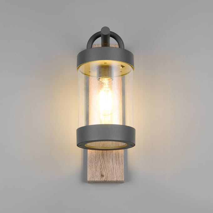 TRIO SAMBESI - Wandlamp - Hout element - excl. 1x E27 4 W - Schemersensor - Wandmontage - Buitenverlichting - IP44
