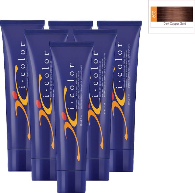 ISO i color Permanent Conditioning Crème Color 60ml 6CG( 6.43 ) Dark Copper Gold x 6 tubes