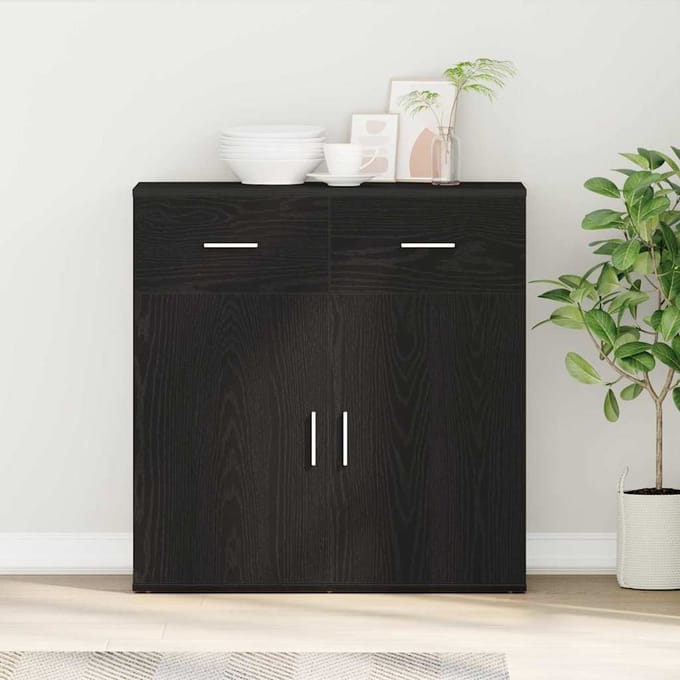 vidaXL - Dressoir - Zwart - Eiken - 78 - x - 38 - x - 80 - cm - Bewerkt - hout