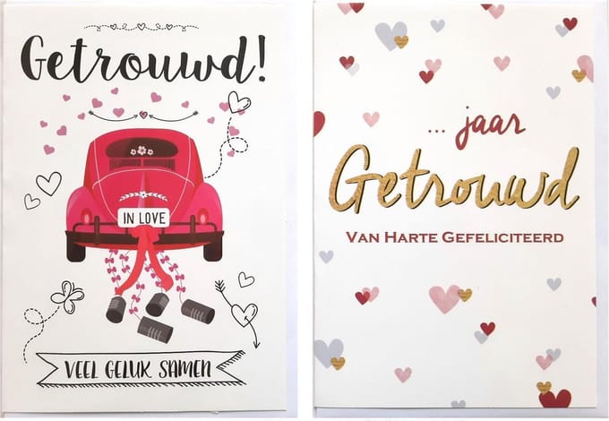 2 Wenskaarten - Getrouwd + …Jaar Getrouwd – 12 x 17 cm