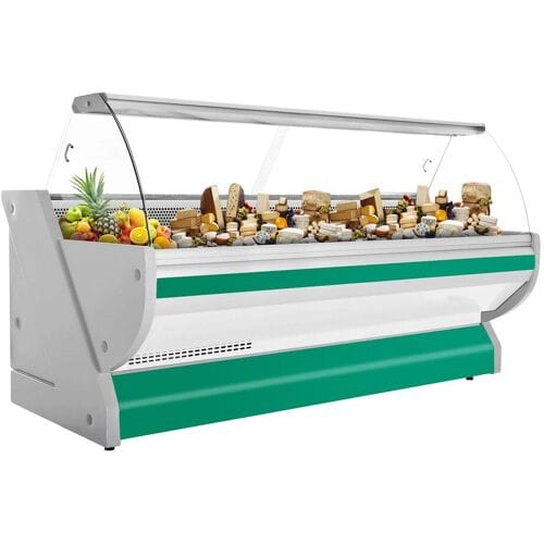 GGM Gastro Kühl-/ Fleischtheke - 3000mm - Grün - mit Fleischlicht & beleuchteter Frontblende