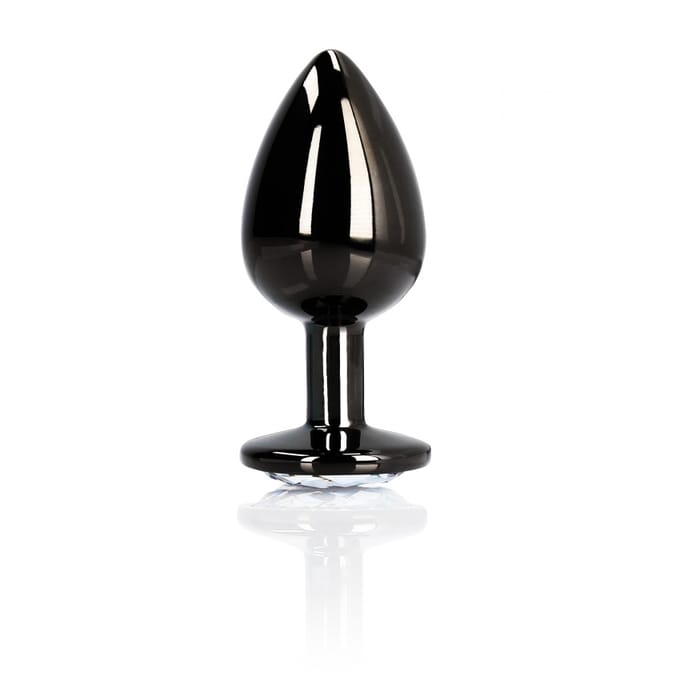 Shots - Ouch! OU810GUN - Round Gem Butt Plug - Large - Gunmetal / Diamond