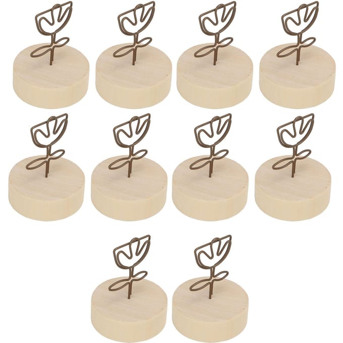 10 Stuks Tafelnummerhouder Houten Basis Bloemenstijl Brede Toepassing Naamkaart Clips voor Feest Bruiloft Tafel beige