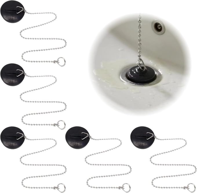 5x Universele Afvoerstoppers met Ketting voor Goedsteen, Wastafel en Bad