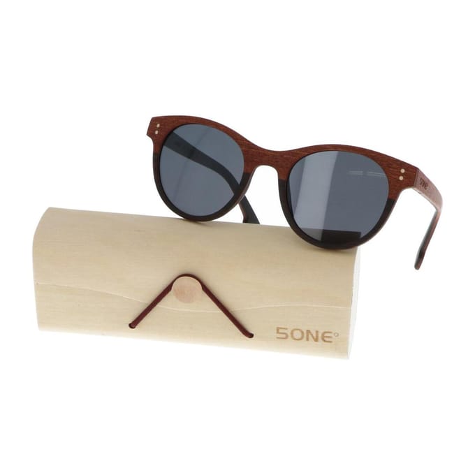 5one® Florence - Sapele hout zonnebril rond model met grijze lens