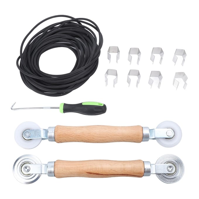 Schermreparatieset Staal Nylon Schermroller 32.8ft Schermrubber 8 stuks Schermklemmen Verwijderhaak 5 black