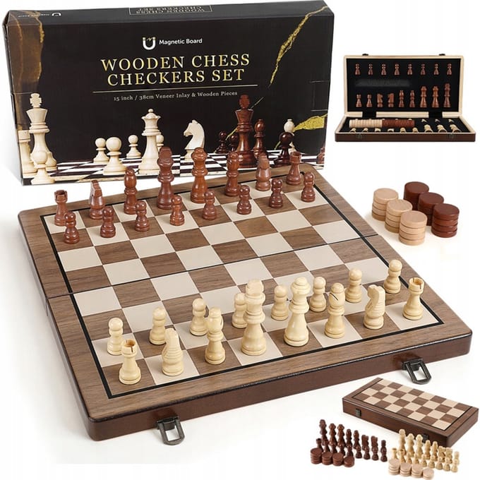 2-in-1 Bordspel - Magnetisch Schaak & Damspel - Groot & Reisvriendelijk