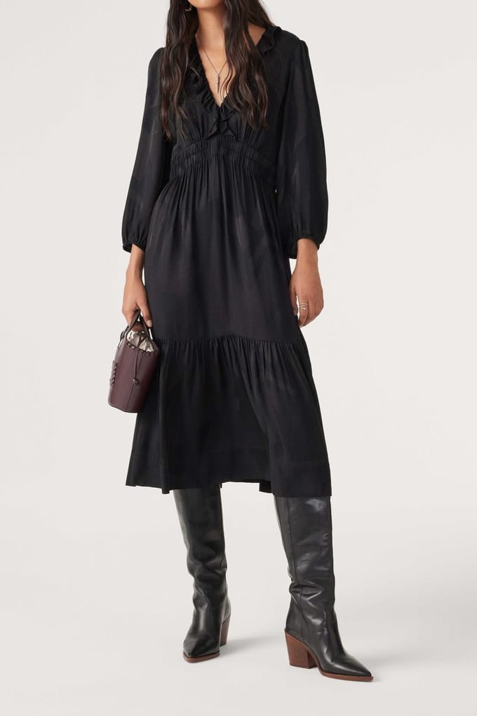 BA&SH Robe Brina Carbone Maat: M | Midi Jurken Outlet | Dames | Zwart