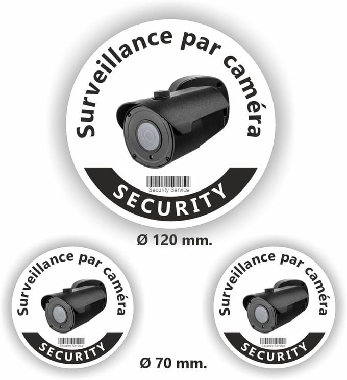 Toezicht Sticker Set - Bewaking Stickers - Eigendom Beveiligen - Franstalige Informatie - 3 Stuks Diverse Maten