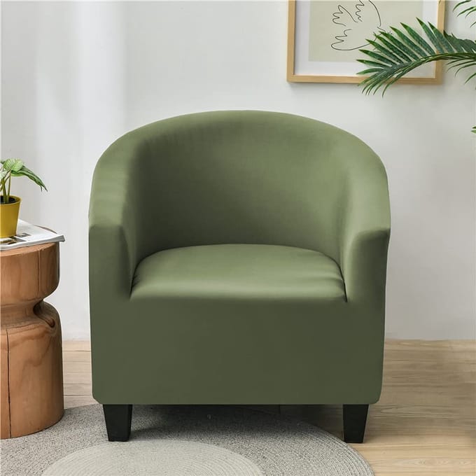 Fauteuilbeschermer, elastisch, effen, modern, clubstoel, cocktailstoel (legergroen)