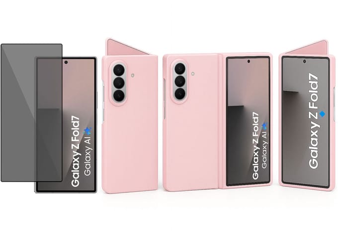 Technow hoesje + Privé Screenprotector geschikt voor Samsung Galaxy Z Fold 7 – Privacy Tempered Glass - Back Case - Cover - Roze