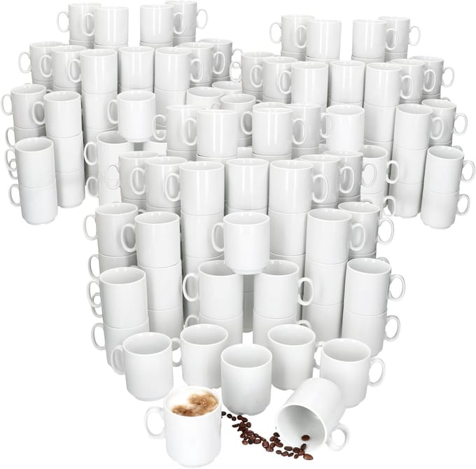 Set van 120 EVENT stapelbare koffiemokken wit porselein 250 ml