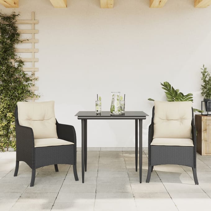 vidaXL - 3-delige - Tuinset - met - kussens - poly - rattan - zwart
