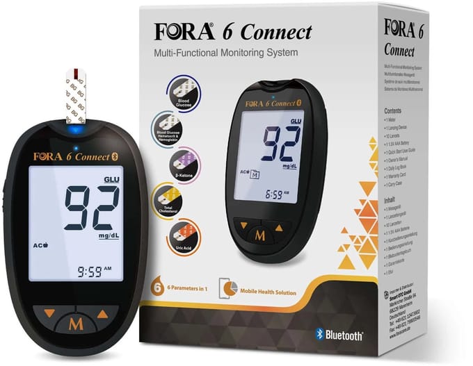 FORA 6 connect meter (mmol/l) - (te gebruiken als: Ketonen Meter - Urinezuur Meter - Cholesterol Meter - Glucosemeter)
