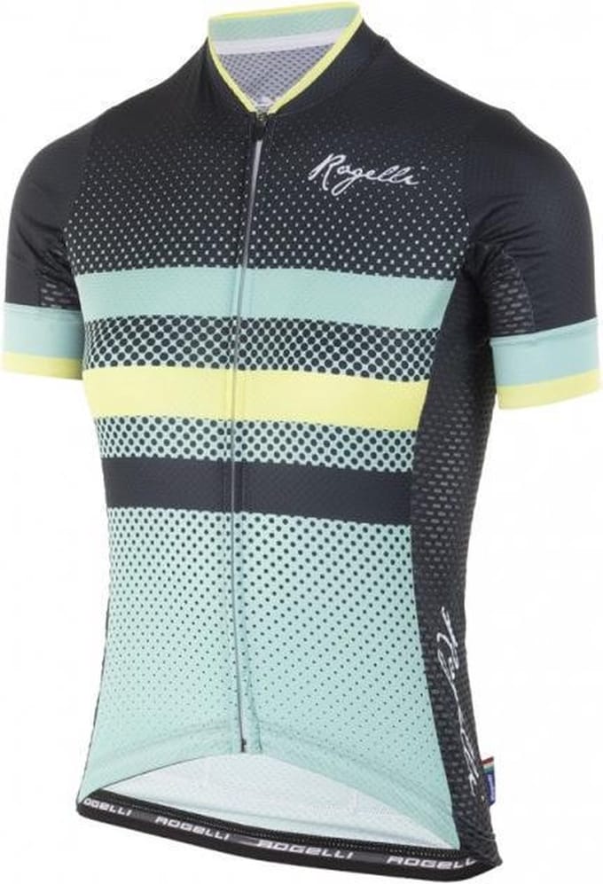 Ds Wielershirt KM Dot- Turquoise/Grijs/Geel XS